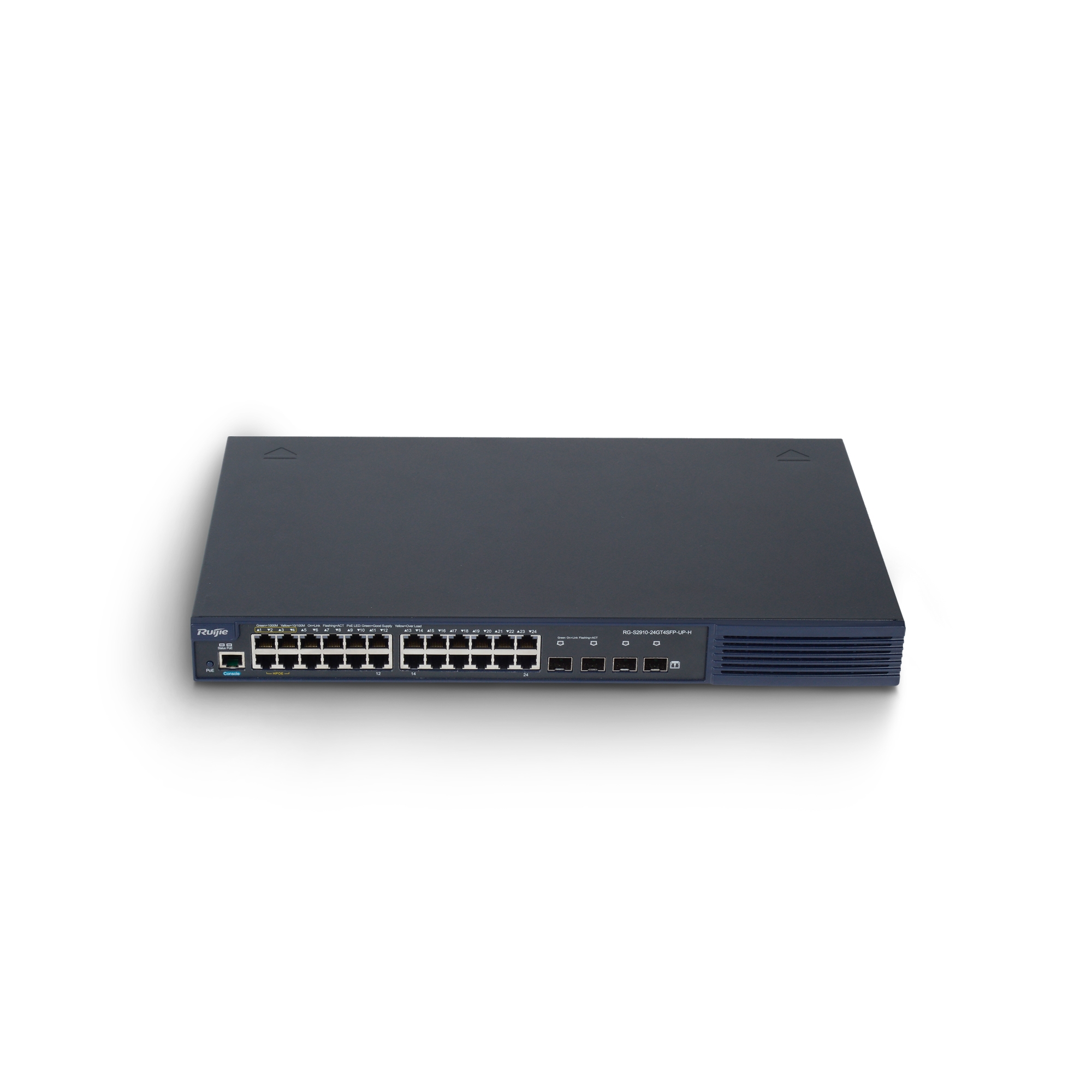 RUIJIE RG-S2910-24GT4SFP-UP-H(V3.0) 24 PORT 10/100/1000 24 PORT POE/POE+ (1-4 PORT HI-POE )4 X 1G SFP 370 WATT YONETILEBILIR RACK MOUNT SWITCH