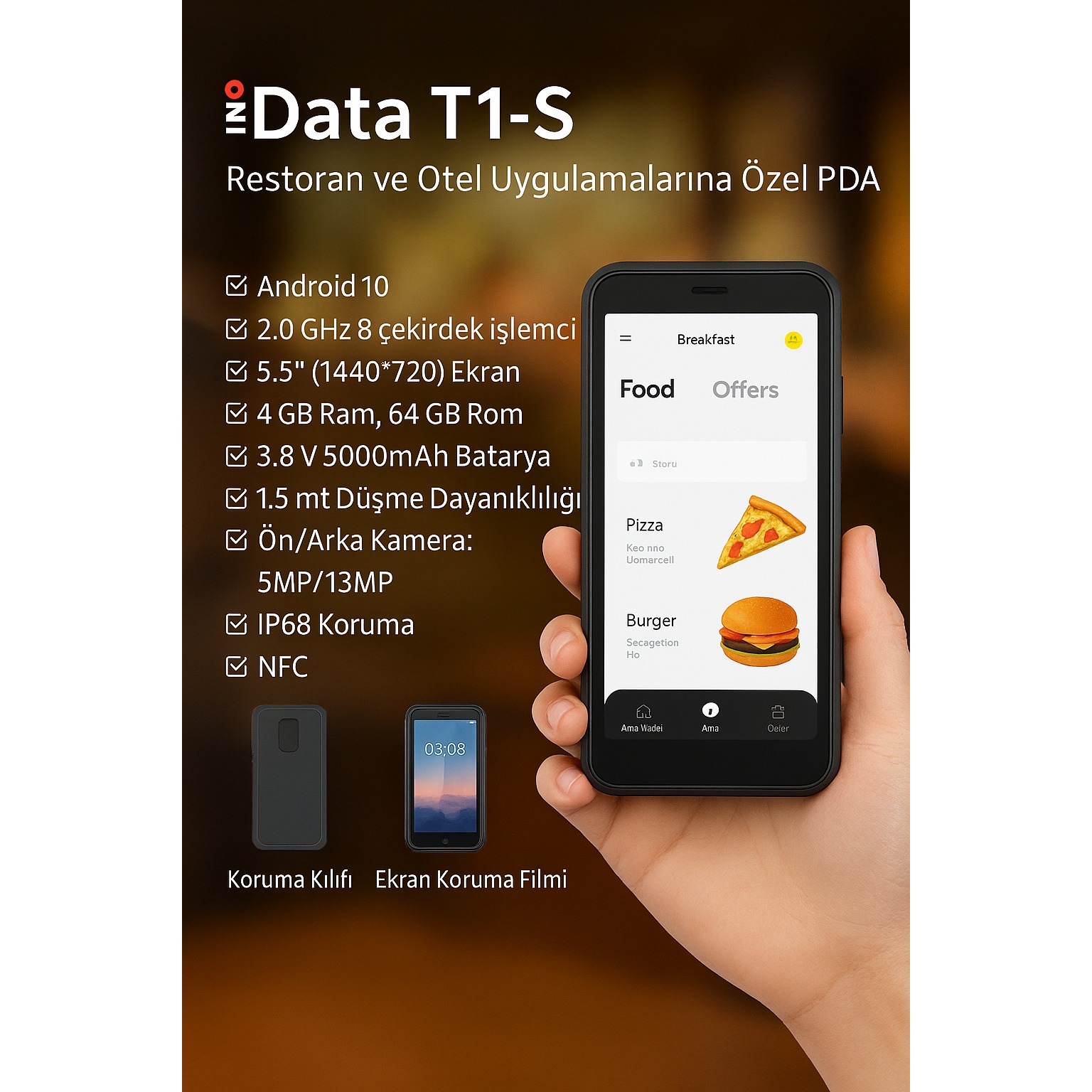 IDATA T1S 5.5" WIFI ANDROID 10 4GB-RAM/64GB-ROM EL TERMİNALI