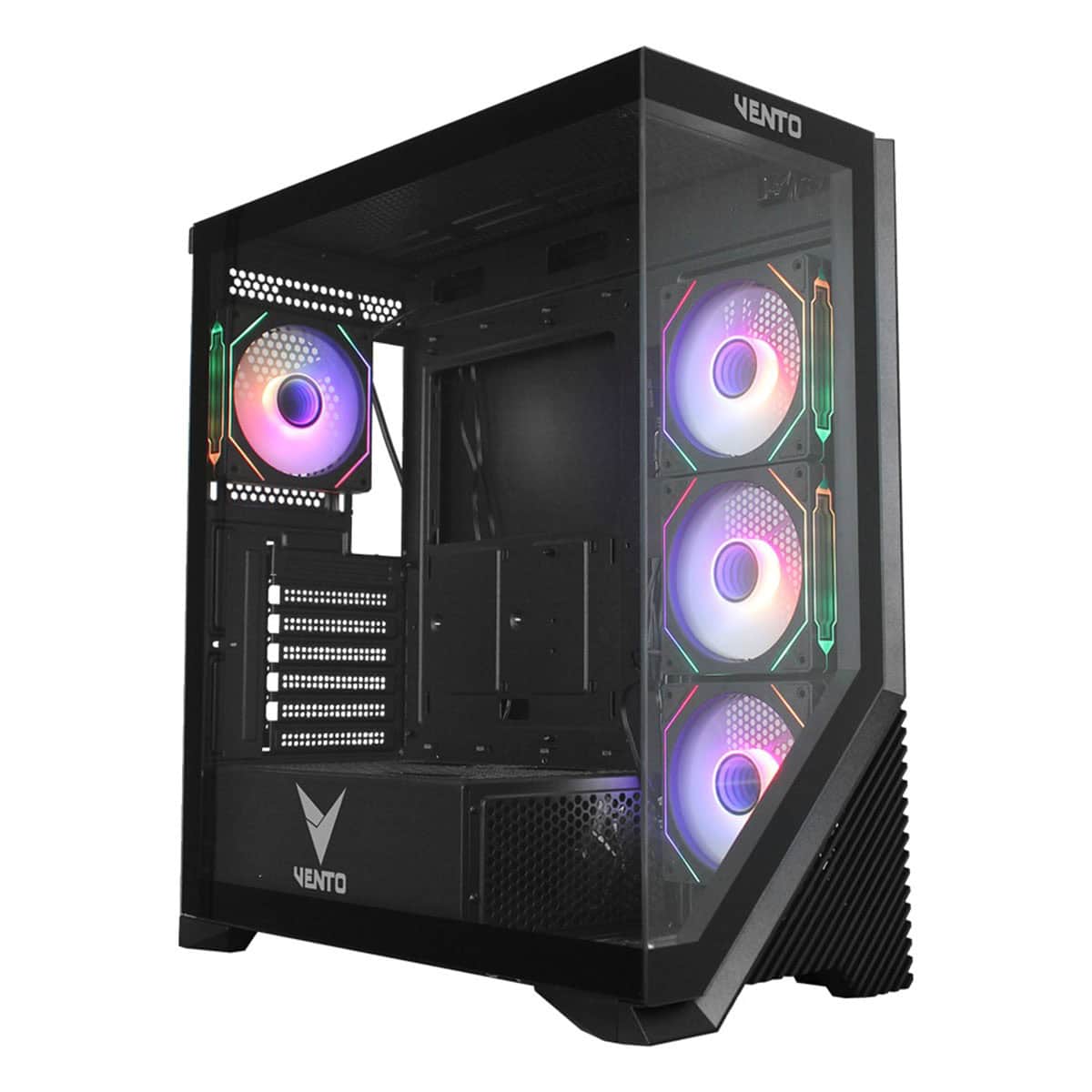 VENTO VG4202FLA 750W 80+ BR GEN5 4x12CM ARGB FAN E-ATX TEMPERLİ CAM 2xUSB2.0/1xUSB3.0 SİYAH GAMING KASA