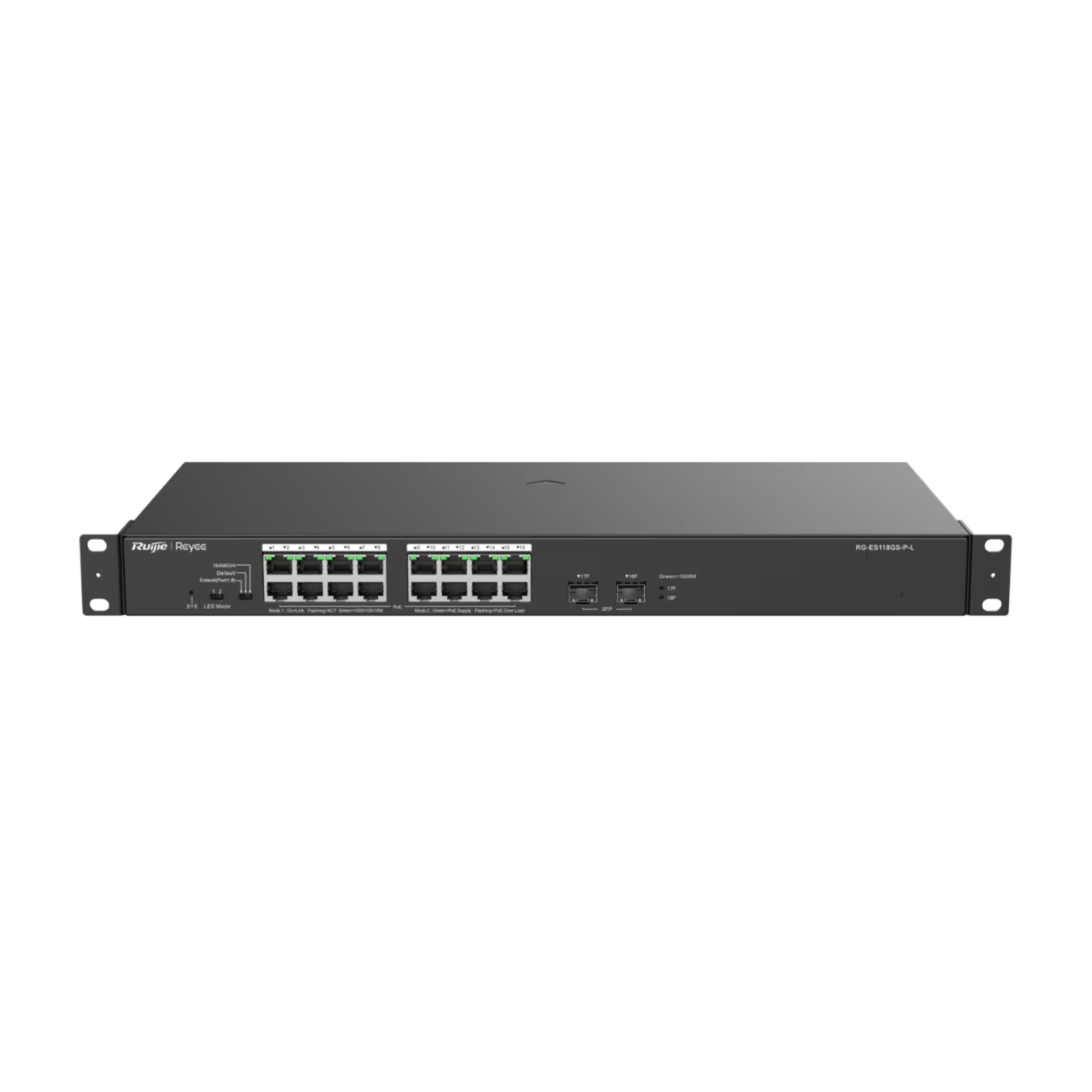 RUIJIE REYEE RG-ES118GS-P-L 16 PORT 10/100/1000 16 PORT POE 2 X SFP 247W YONETILEMEZ RACK MOUNT SWITCH