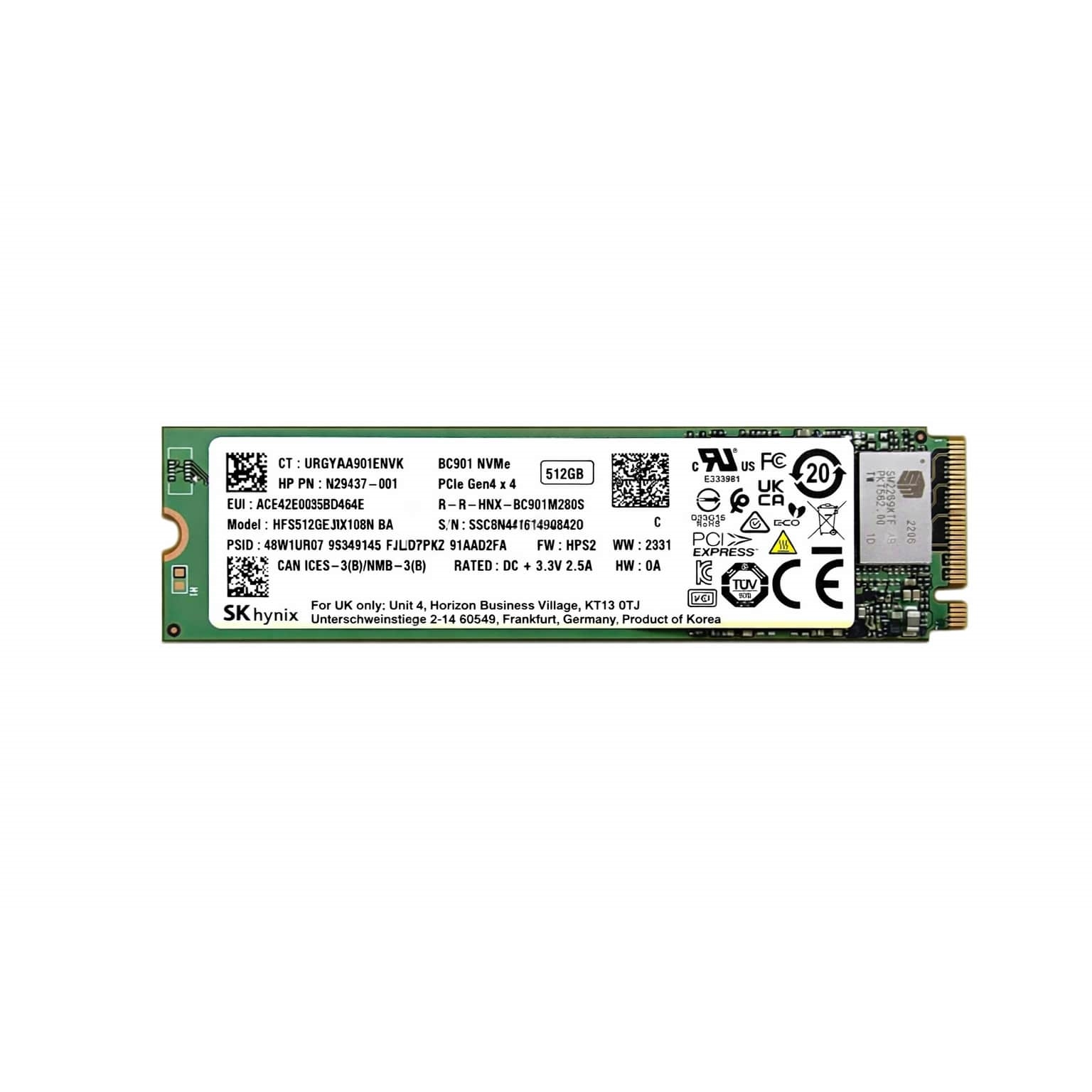 HYNIX 512GB 3400/2900MB/s 2280 PCIe 4.0 NVME SSD HFS512GEJ9X108N BULK